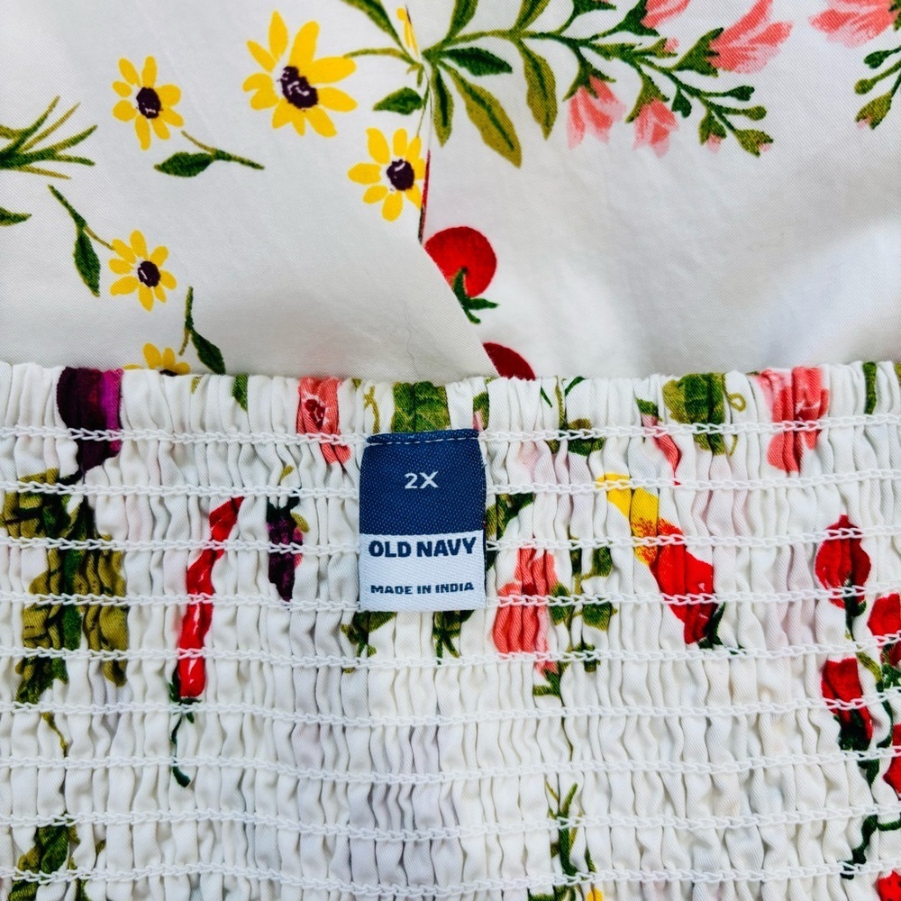 Old Navy White Green Fruits Floral Tie Front Smocked Sleeveless Midi Dress Sz 2X - Picture 11 of 16
